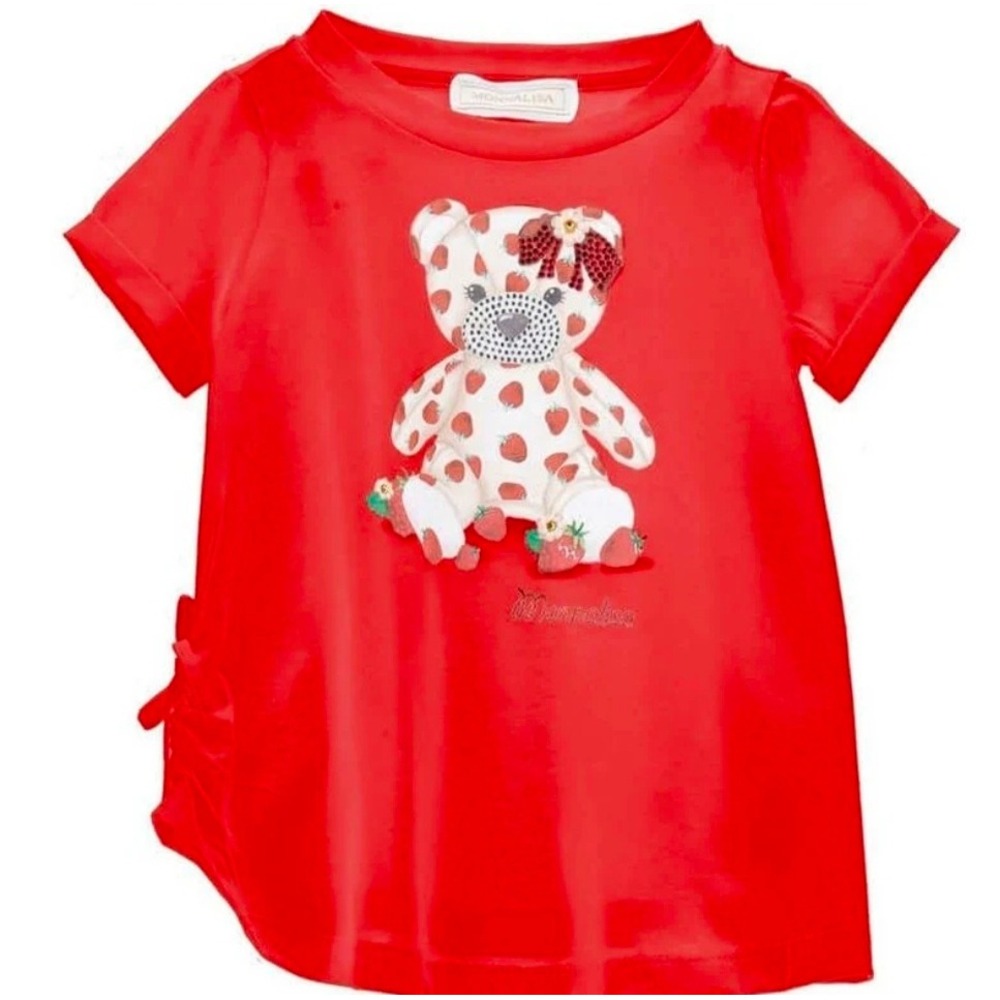Monnalisa‎ Girls Red Strawberry Teddy Bear Rhinestone Shirt Size 5 19C620 3021